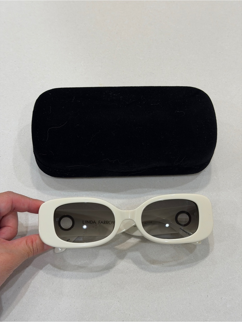 Linda Farrow White Rectangular Sunglasses with Case